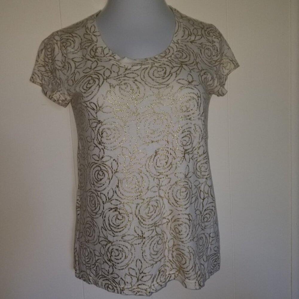3 Pcs Metallic gold & cream GAP t-shirt Size M + 2 gold tone bangles